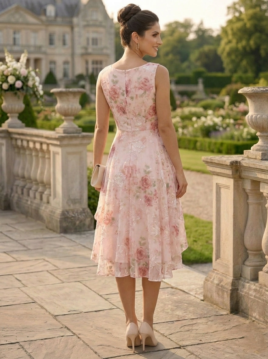 2 Pieces A-Line/Princess Scoop Chiffon Mother of the Bride Dresses with Wrap Floral Half Sleeves Tea-Length Green