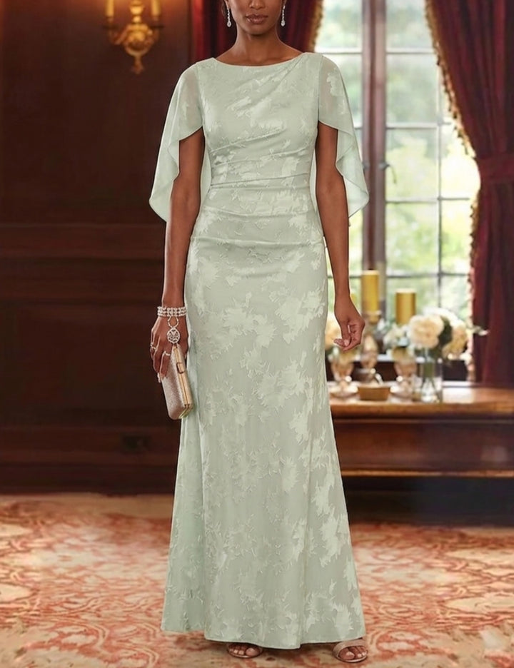 Sheath/Column Scoop Chiffon Floral Mother of the Bride Dresses Floor-Length Cape Sleeves