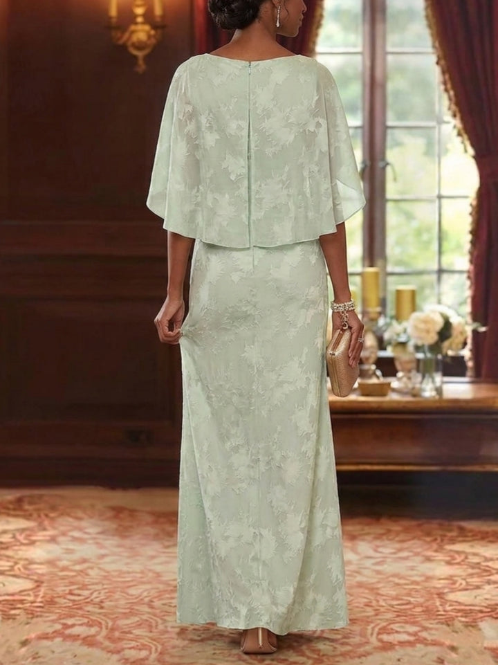 Sheath/Column Scoop Chiffon Floral Mother of the Bride Dresses Floor-Length Cape Sleeves
