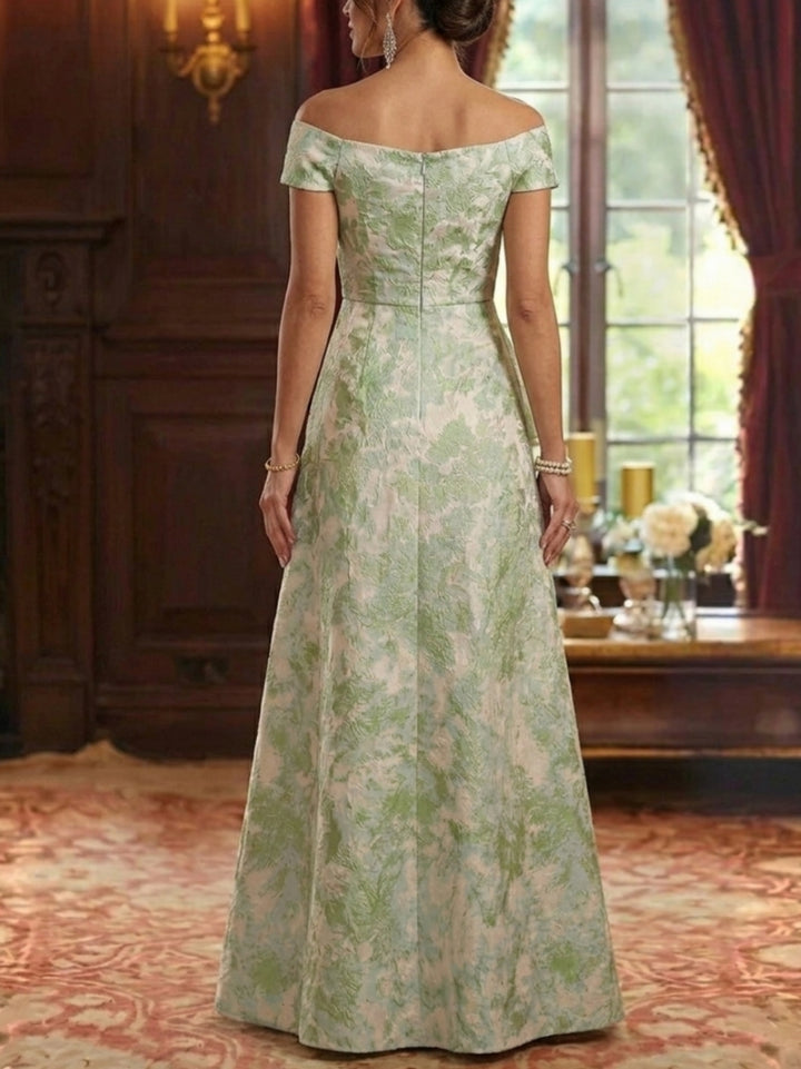 A-Line/Princess Off-the-Shoulder Jacquard Mother of the Bride Dresses Sleeveless Ruffles Floor-Length Ruched