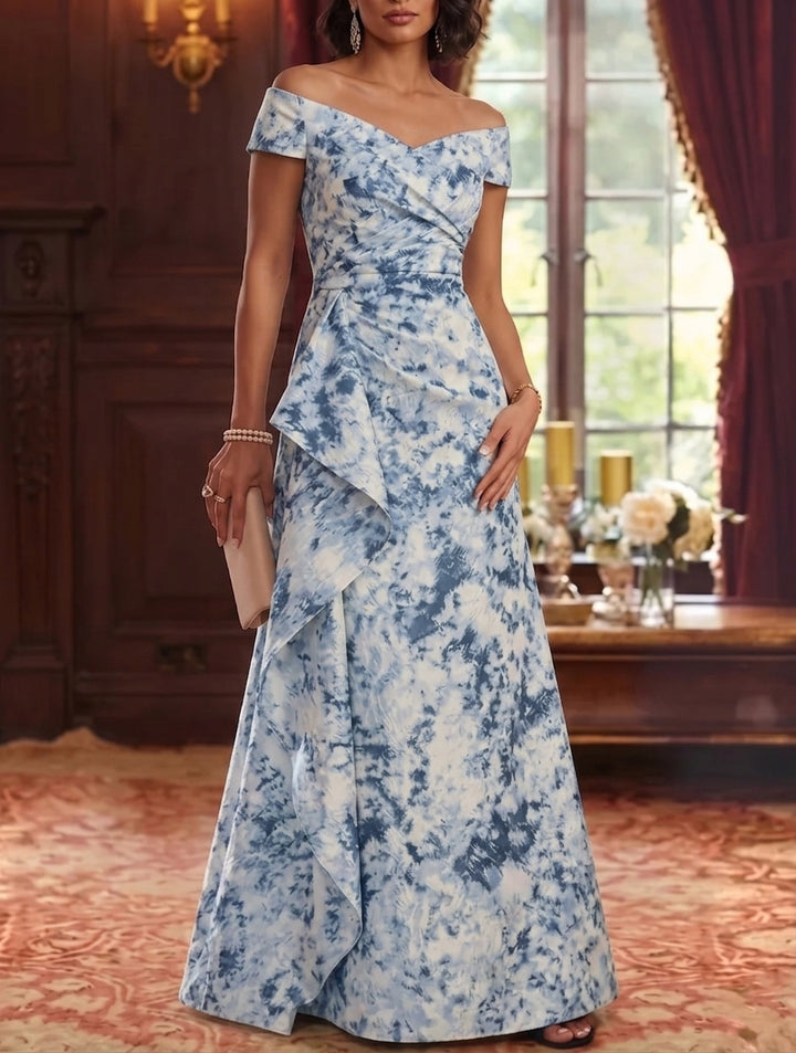 A-Line/Princess Off-the-Shoulder Jacquard Mother of the Bride Dresses Sleeveless Ruffles Floor-Length Ruched