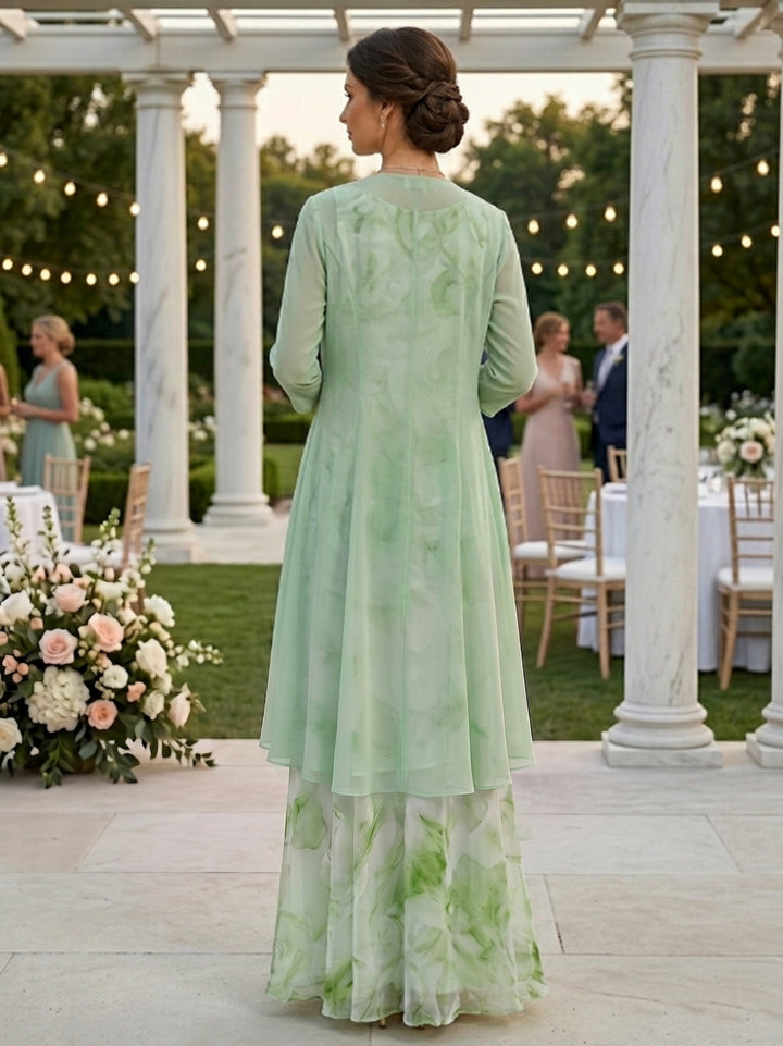 A-Line/Princess Scoop Chiffon Mother of the Bride Dresses with Jacket Floral Ankle-Length 3/4 Sleeves