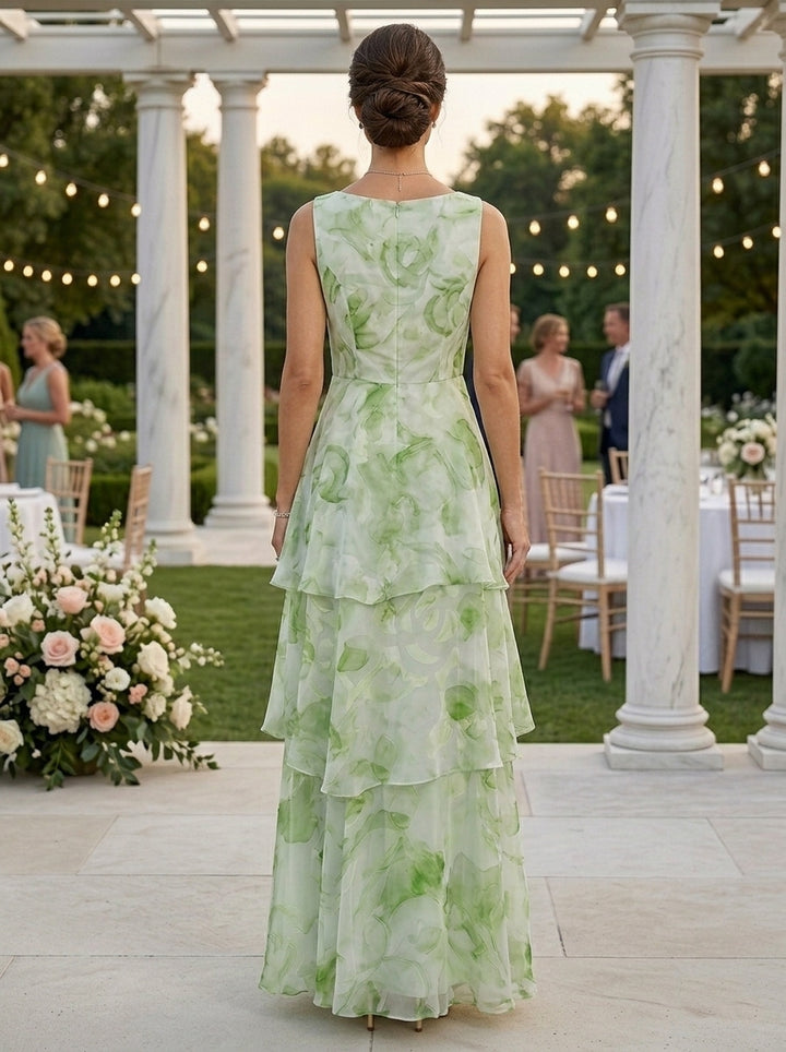 A-Line/Princess Scoop Chiffon Mother of the Bride Dresses with Jacket Floral Ankle-Length 3/4 Sleeves