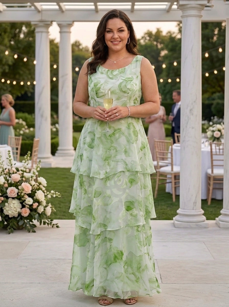 A-Line/Princess Scoop Chiffon Plus Size Mother of the Bride Dresses with Jacket Floral Ankle-Length 3/4 Sleeves
