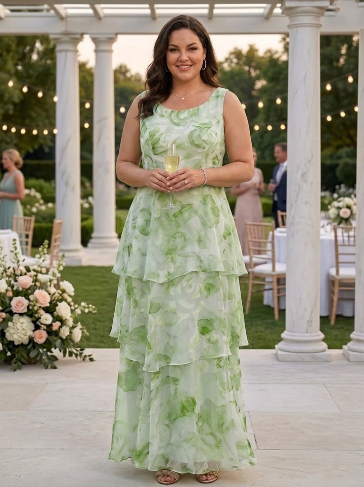 A-Line/Princess Scoop Chiffon Plus Size Mother of the Bride Dresses with Jacket Floral Ankle-Length 3/4 Sleeves