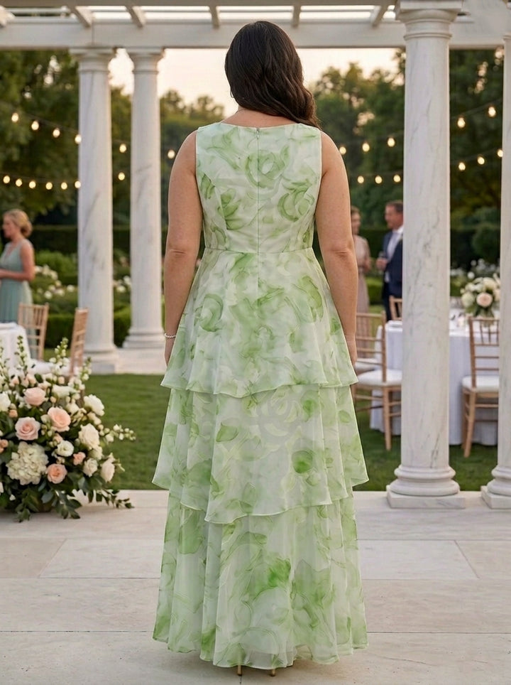 A-Line/Princess Scoop Chiffon Plus Size Mother of the Bride Dresses with Jacket Floral Ankle-Length 3/4 Sleeves