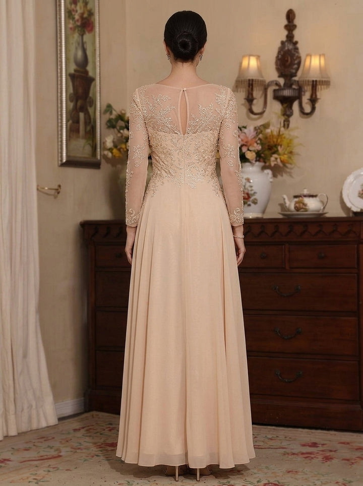 A-Line/Princess Chiffon Scoop Mother of the Bride Dresses Lace Floral Ankle-Length Long Sleeves