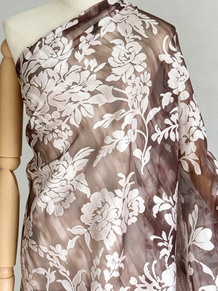 A-Line/Princess V-Neck Burnout Mother of the Bride Dresses Floral 3/4 Sleeves Floor-Length