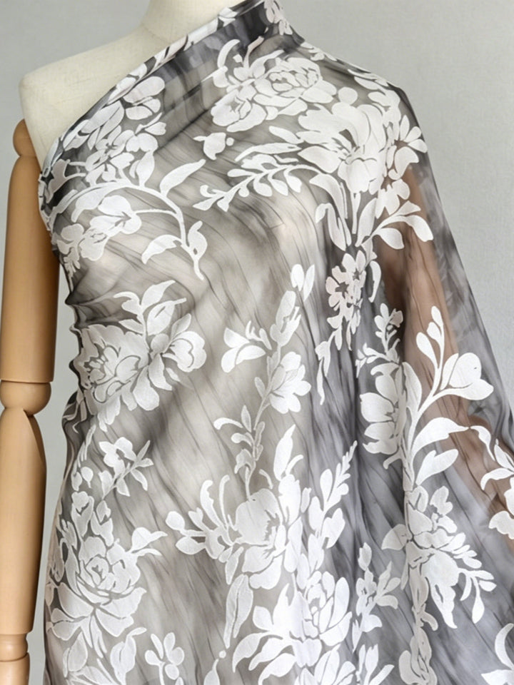 A-Line/Princess V-Neck Burnout Mother of the Bride Dresses Floral 3/4 Sleeves Floor-Length