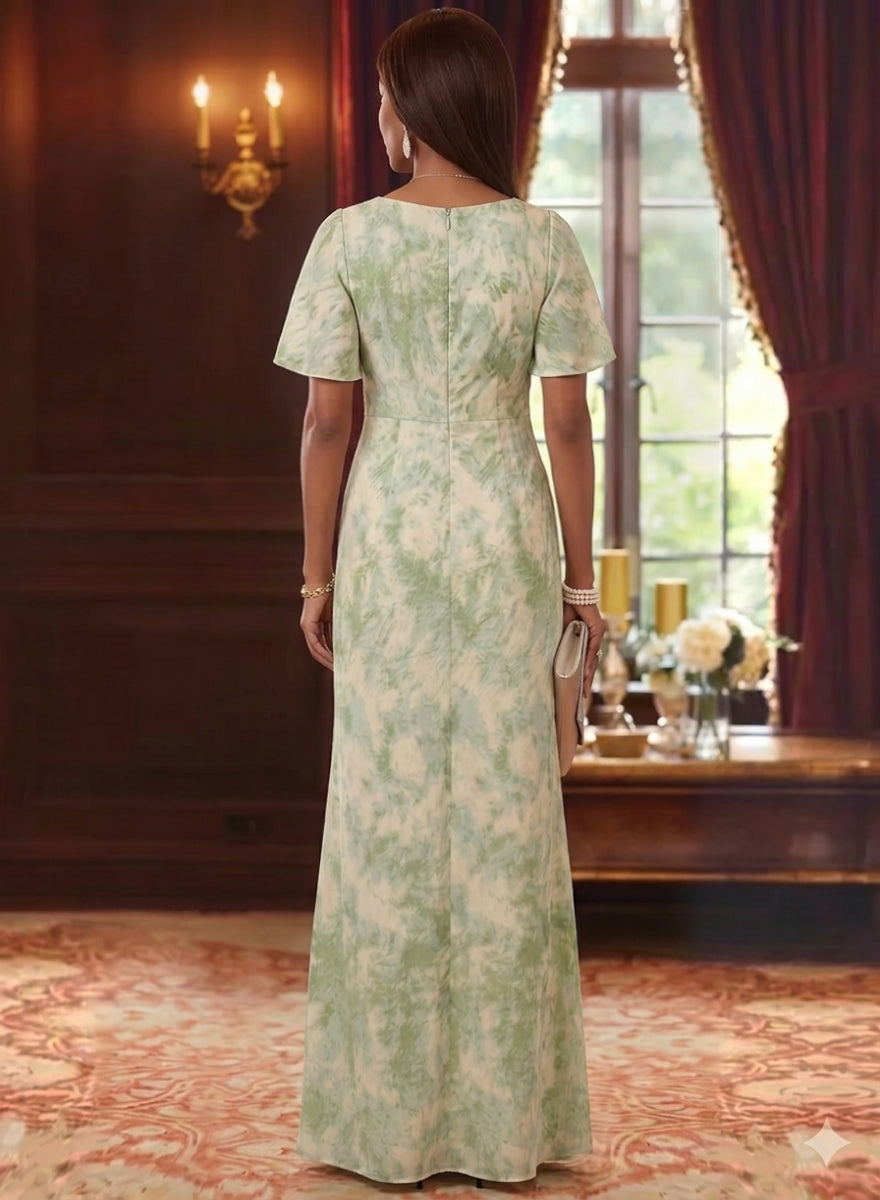 A-Line/Princess V-Neck Jacquard Mother of the Bride Dresses Floor-Length Short Sleeves Ruffles