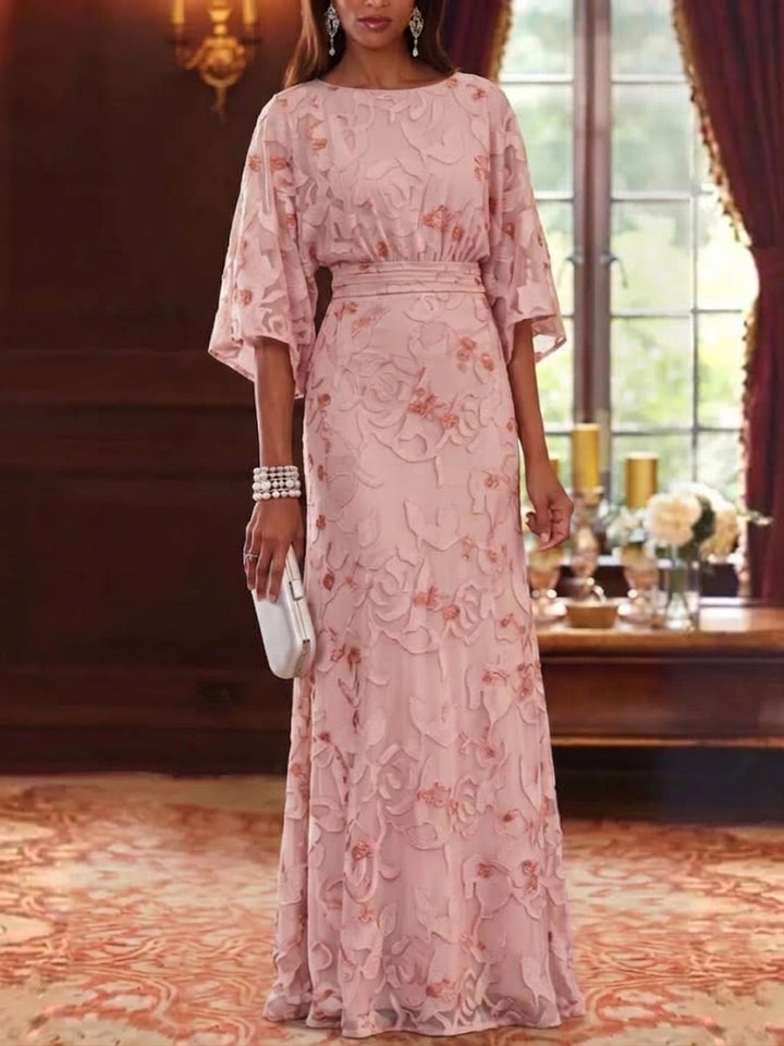 Sheath/Column Scoop Chiffon Lace Mother of the Bride Dresses Floral Floor-Length 3/4 Sleeves