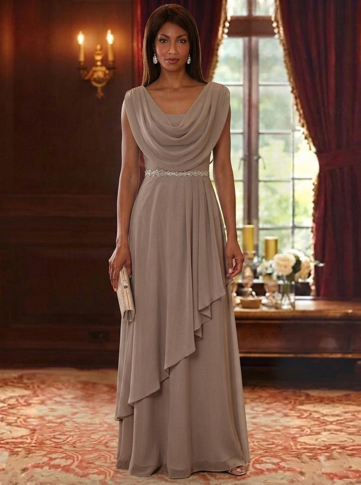A-Line/Princess Cowl Neck Chiffon Mother of the Bride Dresses Floor-Length Ruffles Sleeveless