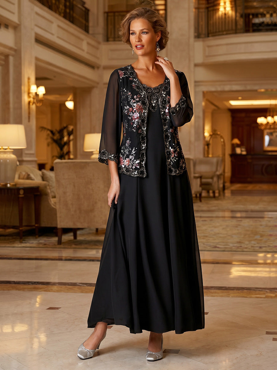 chiffon dress with jacket Sheath/Column Sweetheart Chiffon Mother of the Bride Dresses with Jacket Floor-Length Lace Pleated Long Sleeves Ivory