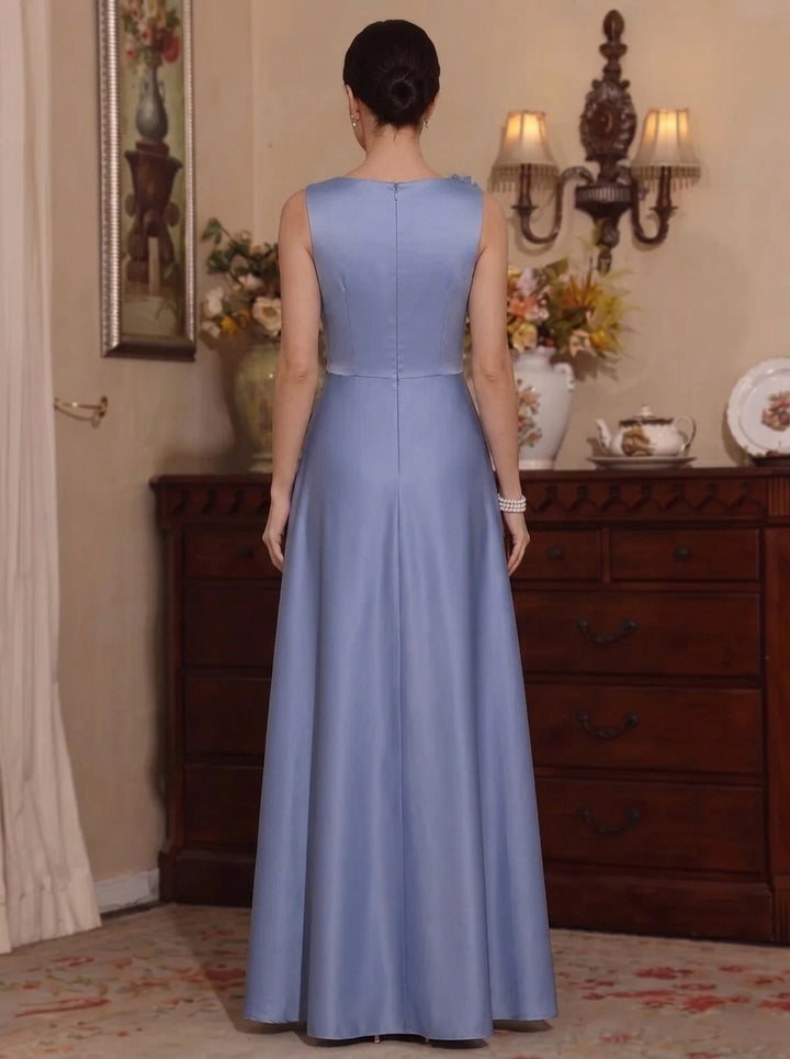 A-Line/Princess Scoop Satin Mother of the Bride Dresses with 3D Flower Floor-Length Sleeveless