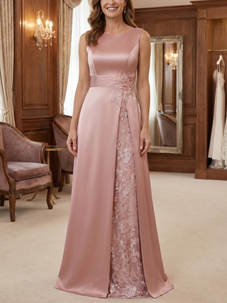 A-Line/Princess Scoop Satin Mother of the Bride Dresses Sequins Floral Sleeveless Floor-Length
