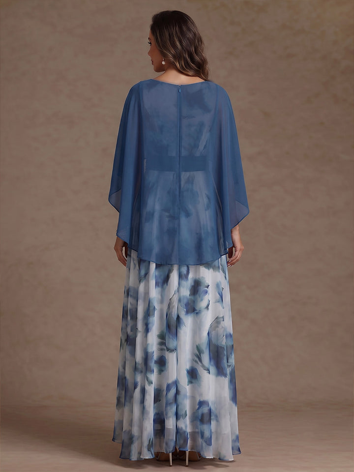 A-Line/Princess Scoop Floral Chiffon Mother of the Bride Dress Tea-Length High-Low Sleeveless with Wrap