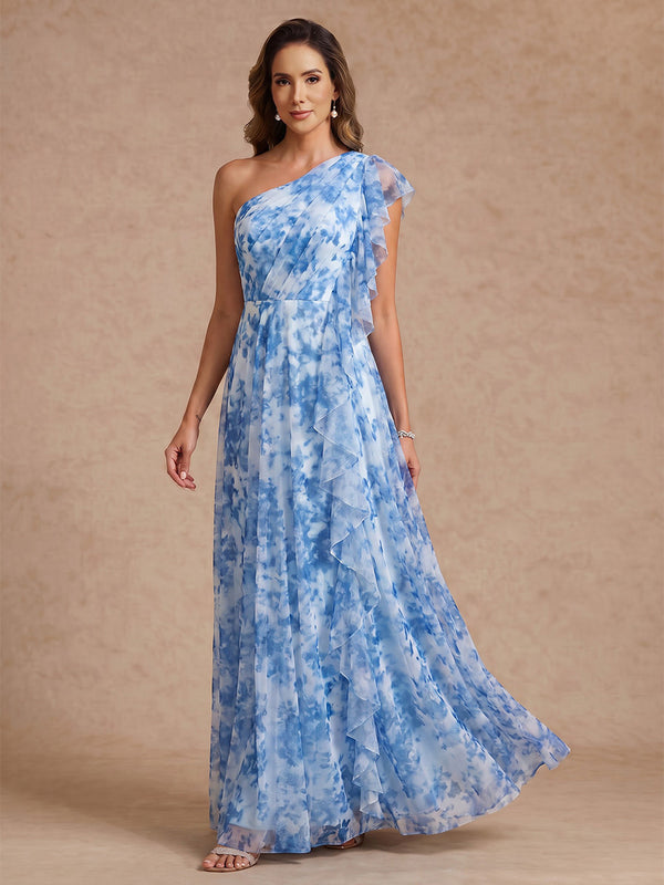 A-Line/Princess One-Shoulder Chiffon Mother of the Bride Dresses Floor-Length Sleeveless Ruffles