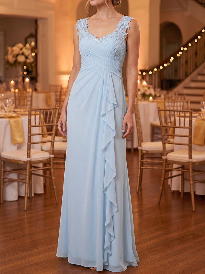 A-Line/Princess Sweetheart Chiffon Mother of the Bride Dresses Floor-Length Sleeveless Lace Ruffles