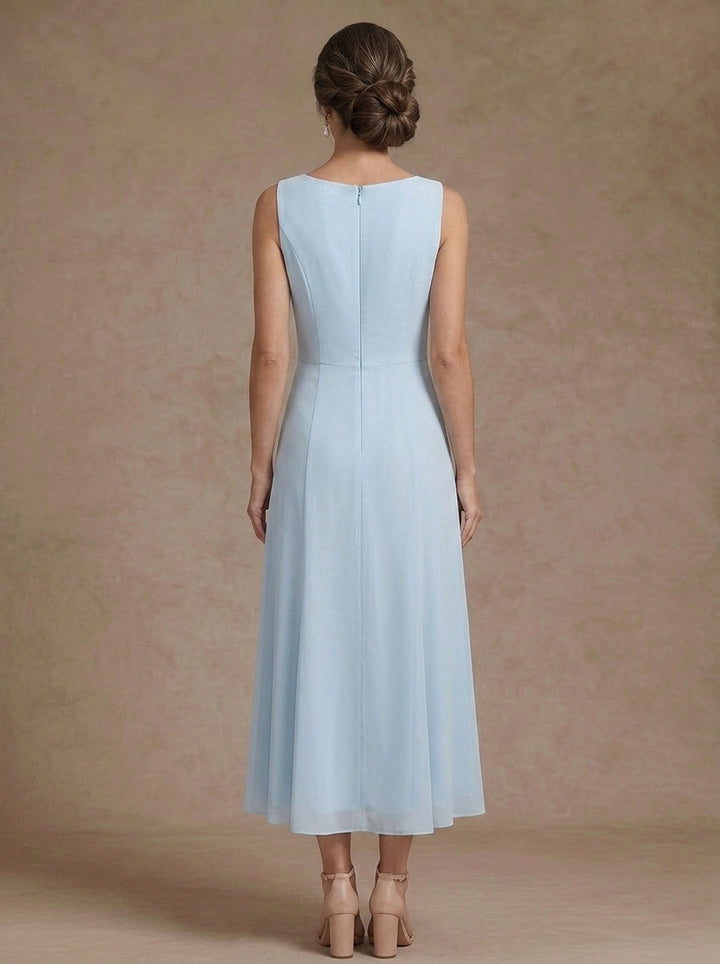 A-Line/Princess Scoop Chiffon Mother of the Bride Dresses with Jacket Tea-Length 3/4 Sleeves Floral Sequins