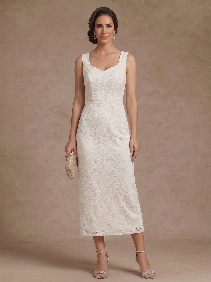 Sheath/Column Sweetheart Stretch Satin Mother of the Bride Dresses with Jacket Lace Long Sleeves Tea-Length