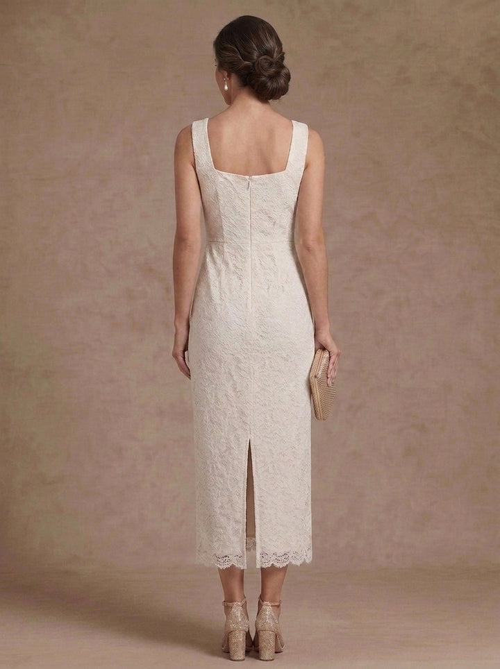 Sheath/Column Sweetheart Stretch Satin Mother of the Bride Dresses with Jacket Lace Long Sleeves Tea-Length