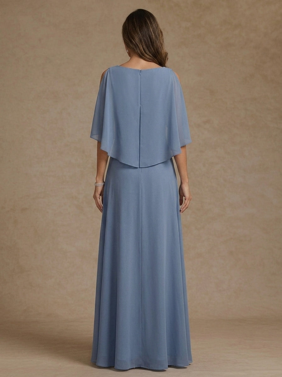 A-Line/Princess Scoop Chiffon Mother of the Bride Dresses Floor-Length Cape Sleeves Floral Sequins