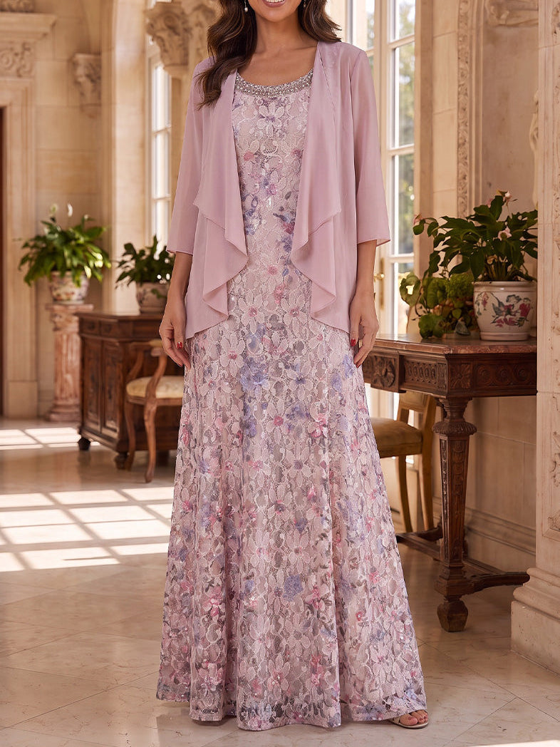 A-Line/Princess 2 Pieces Scoop Lace Embroidery Mother of the Bride Dre