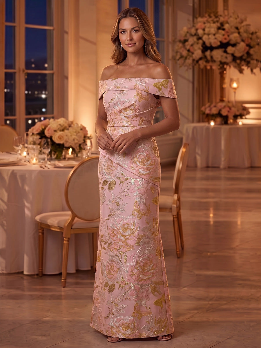 Sheath/Column Off-the-Shoulder Jacquard Mother of the Bride Dresses Floral Floor-Length Sleeveless