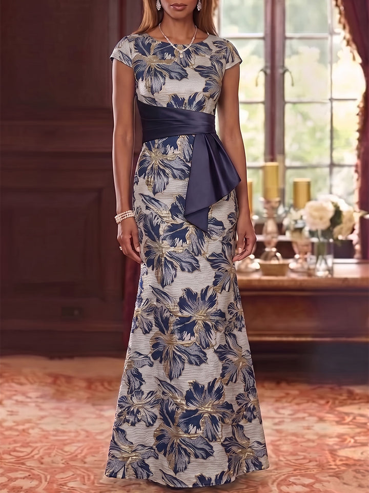 Trumpet/Mermaid Scoop Jacquard Mother of the Bride Dresses Floor-Length Short Sleeves Floral