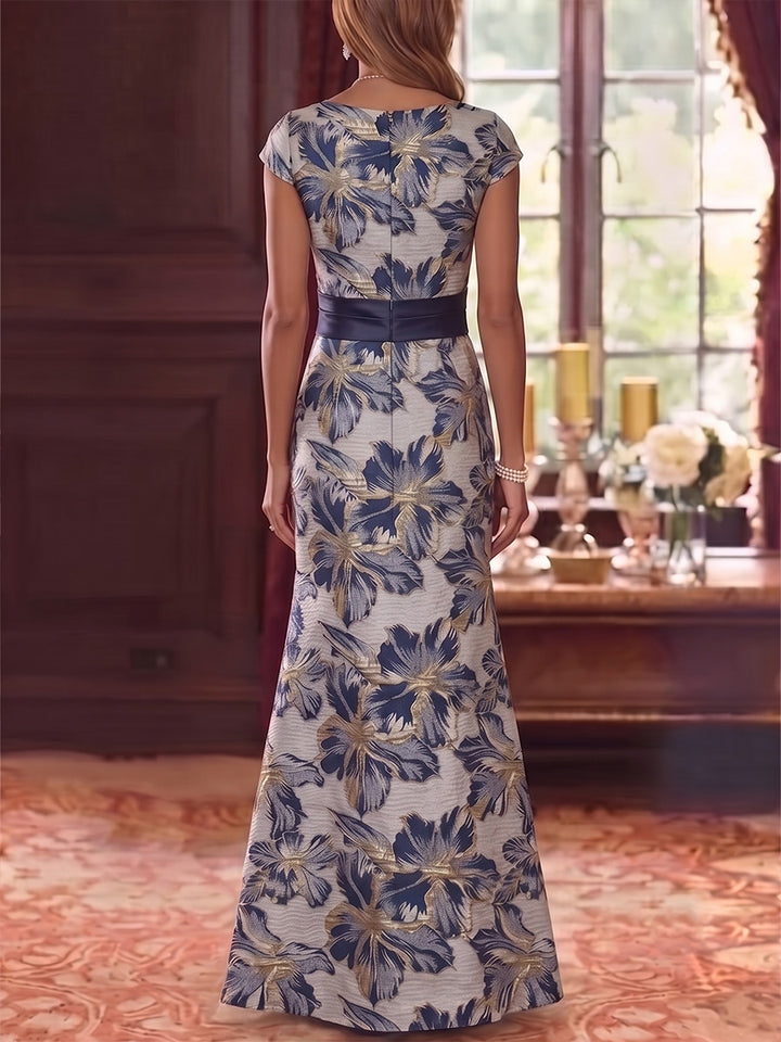 Trumpet/Mermaid Scoop Jacquard Mother of the Bride Dresses Floor-Length Short Sleeves Floral