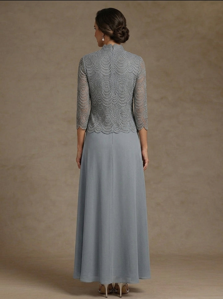 2 Pieces A-Line/Princess Scoop Chiffon Mother of the Bride Dresses Ankle-Length 3/4 Sleeves&Sleeveless with Lace Jacket