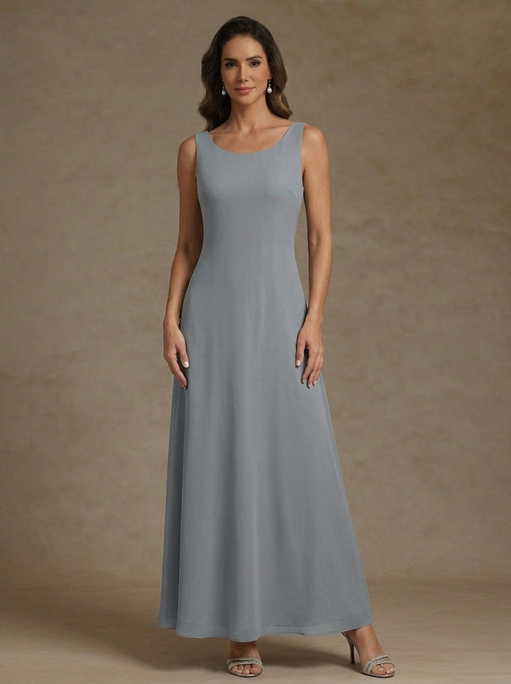 2 Pieces A-Line/Princess Scoop Chiffon Mother of the Bride Dresses Ankle-Length 3/4 Sleeves&Sleeveless with Lace Jacket