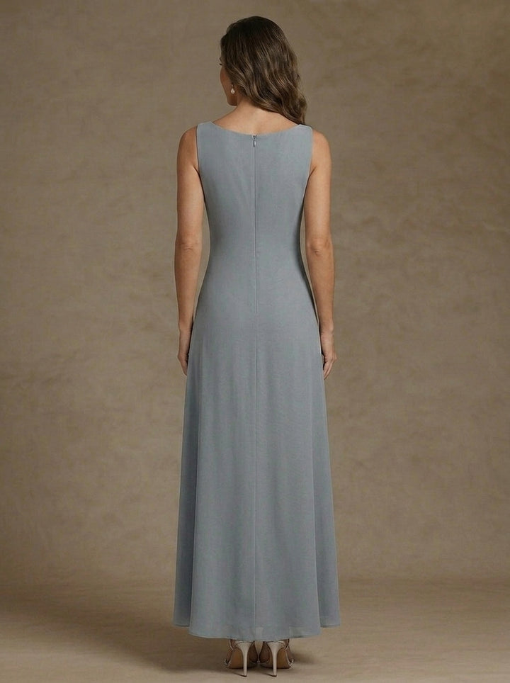 2 Pieces A-Line/Princess Scoop Chiffon Mother of the Bride Dresses Ankle-Length 3/4 Sleeves&Sleeveless with Lace Jacket
