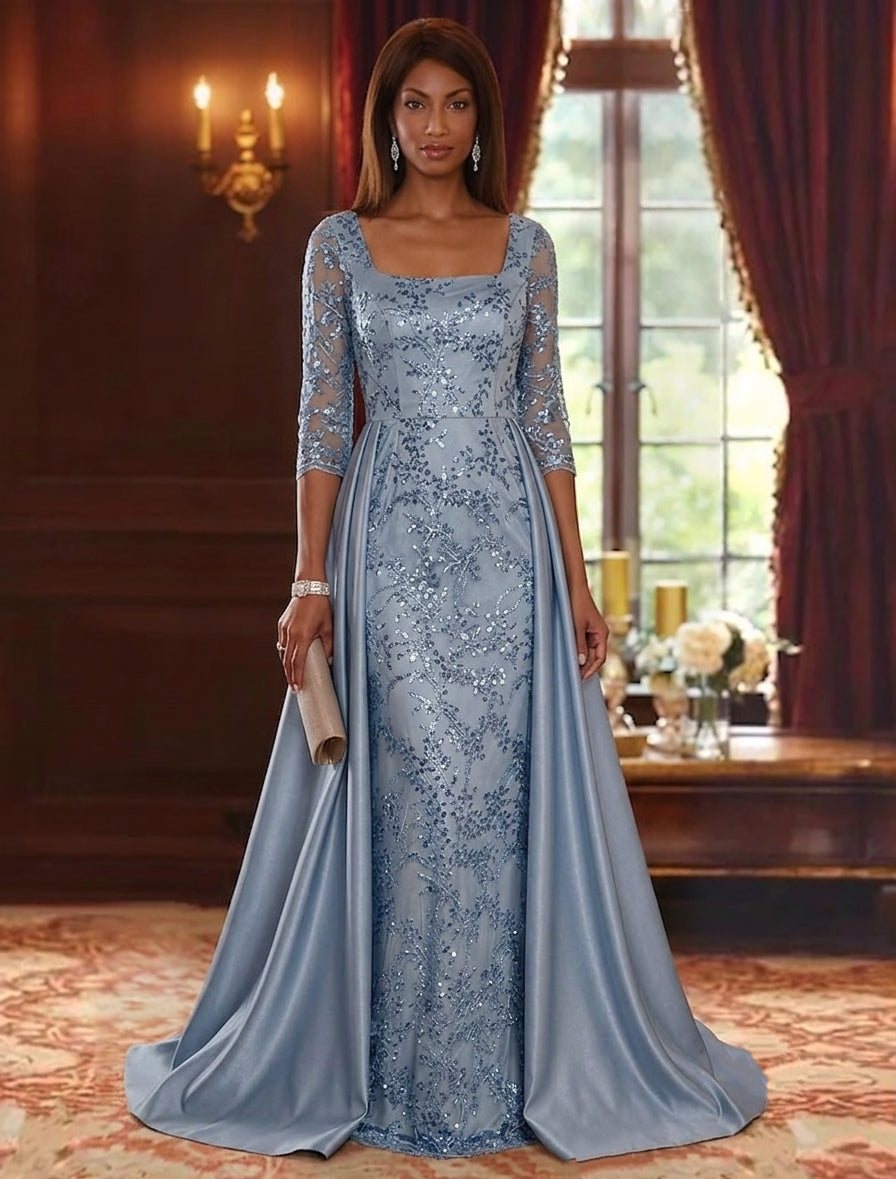 Sheath/Column Square Neck Mother of the Bride Dresses Floor-Length 3/4 Sleeves Sequins