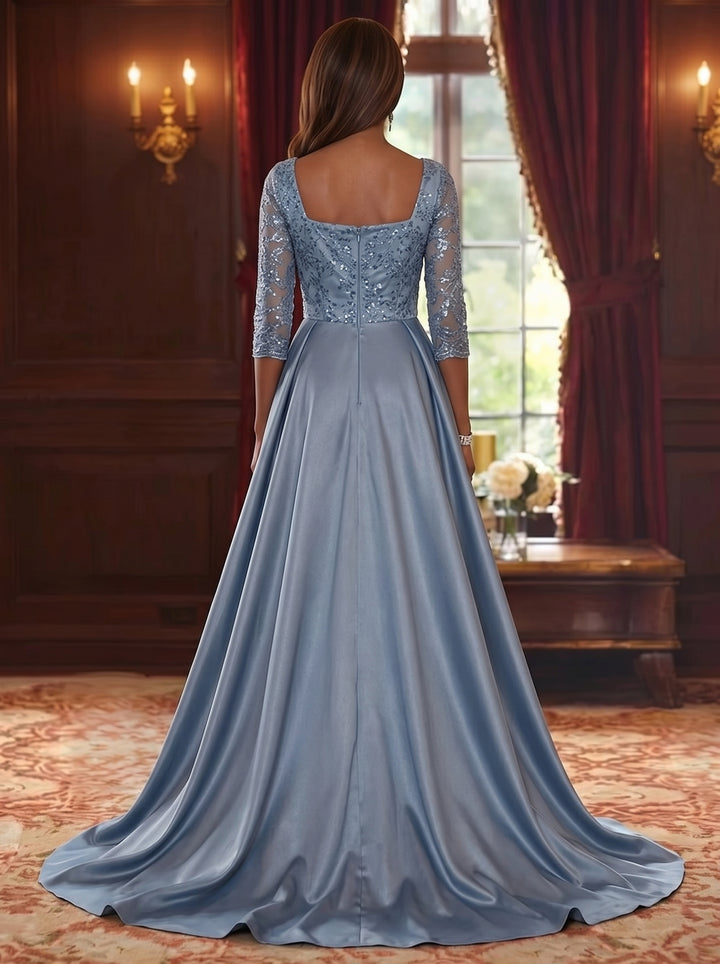 Sheath/Column Square Neck Mother of the Bride Dresses Floor-Length 3/4 Sleeves Sequins