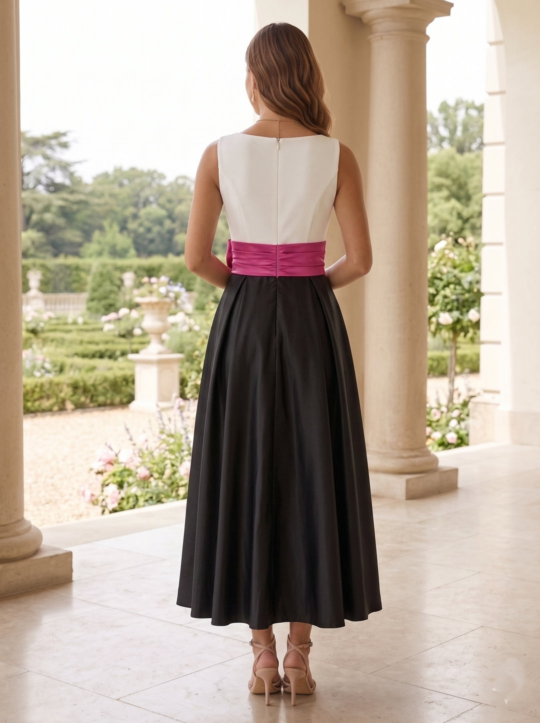 A-Line/Princess V-Neck Satin Cocktail Dresses Sleeveless Tea-Length Party Dresses Bowknot