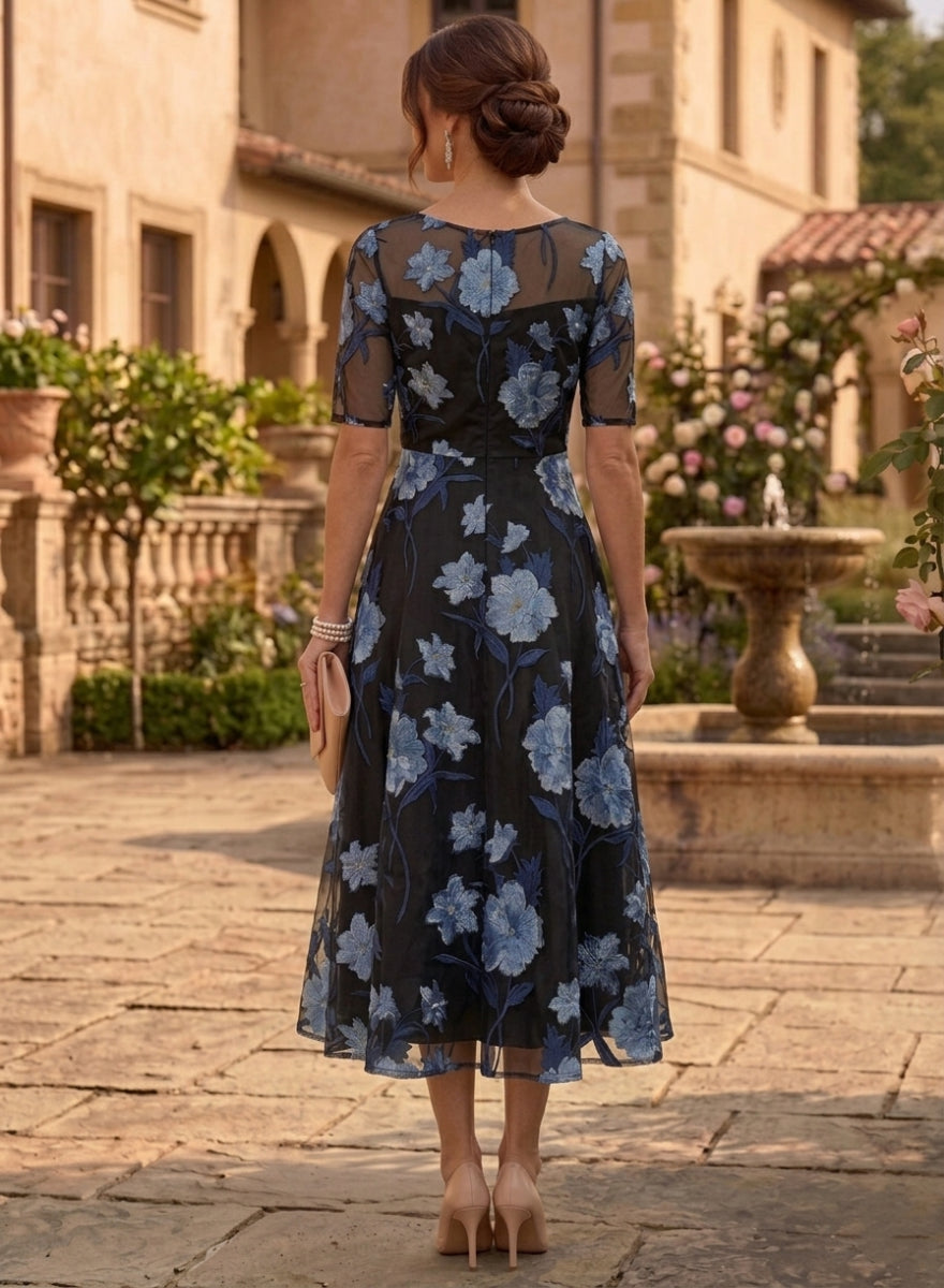 A-Line/Princess Scoop Chiffon Floral Mother of the Bride Dresses Tea-L