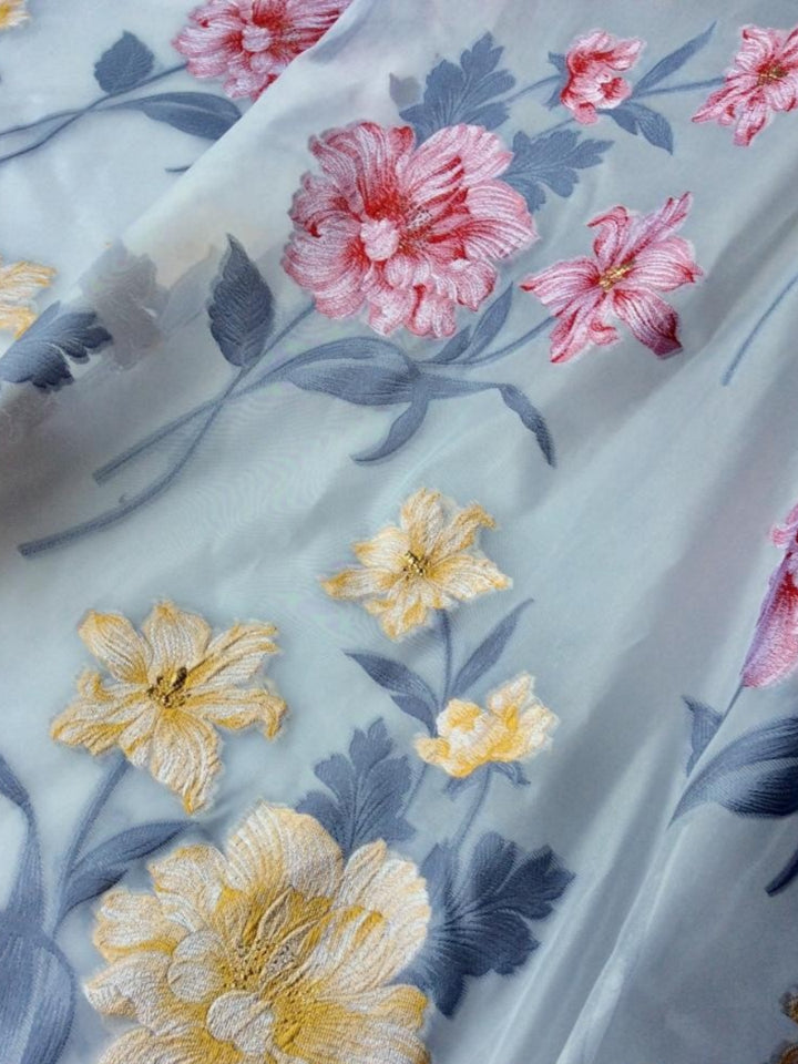 A-Line/Princess Scoop Chiffon Floral Mother of the Bride Dresses Tea-Length Short Sleeves