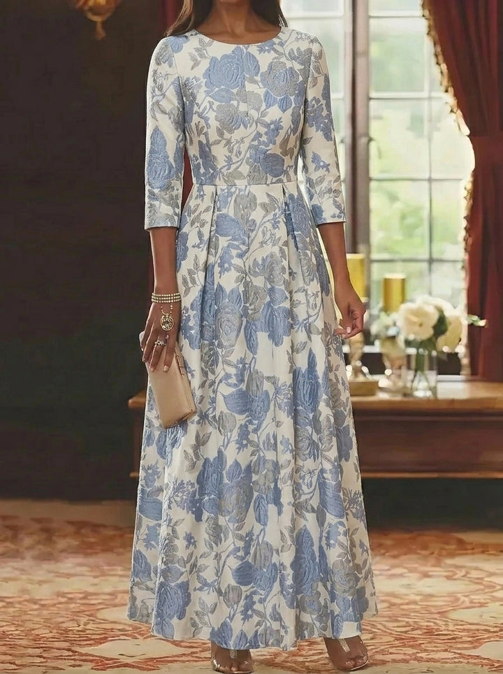 A-Line/Princess Scoop Jacquard Mother of the Bride Dresses Floral Ankle-Length 3/4 Sleeves