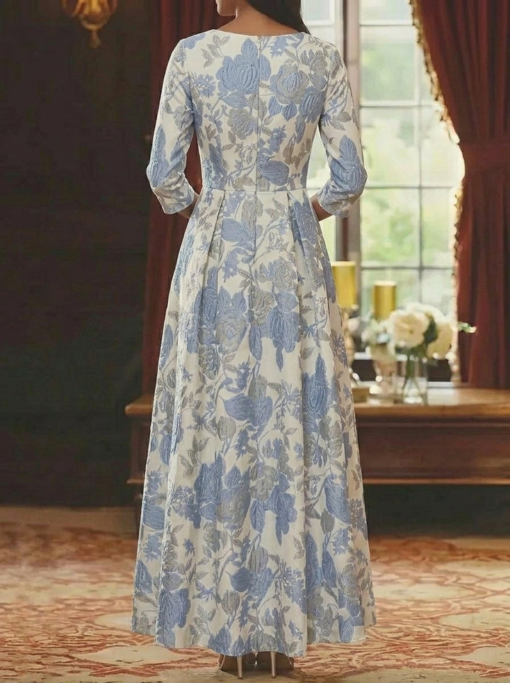 A-Line/Princess Scoop Jacquard Mother of the Bride Dresses Floral Ankle-Length 3/4 Sleeves