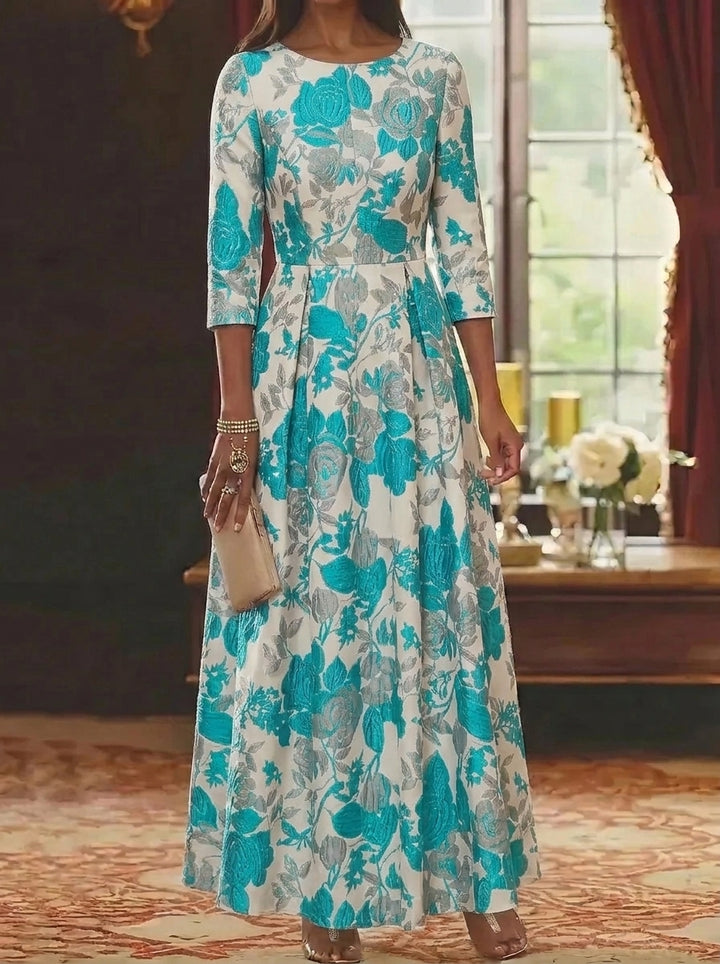 A-Line/Princess Scoop Jacquard Mother of the Bride Dresses Floral Ankle-Length 3/4 Sleeves