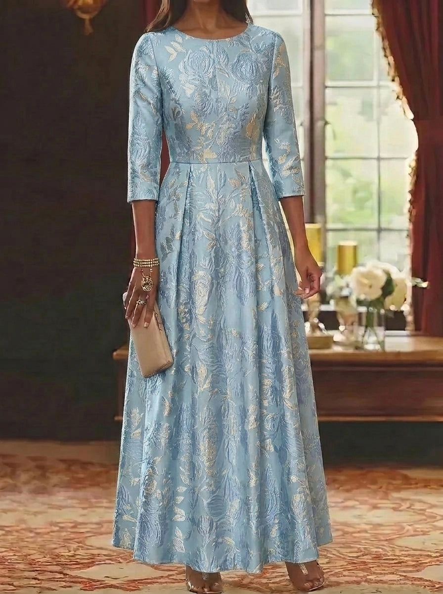 A-Line/Princess Scoop Jacquard Mother of the Bride Dresses Floral Ankle-Length 3/4 Sleeves