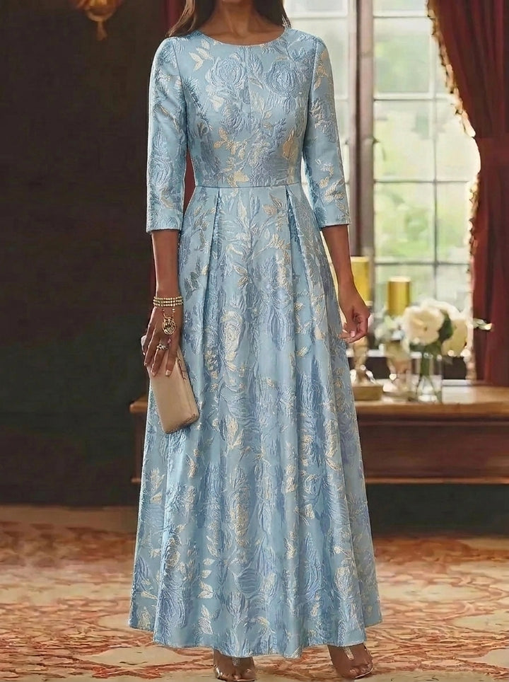 A-Line/Princess Scoop Jacquard Mother of the Bride Dresses Floral Ankle-Length 3/4 Sleeves