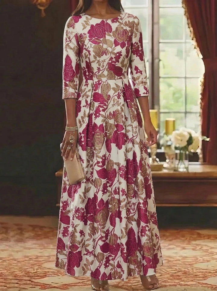 A-Line/Princess Scoop Jacquard Mother of the Bride Dresses Floral Ankle-Length 3/4 Sleeves