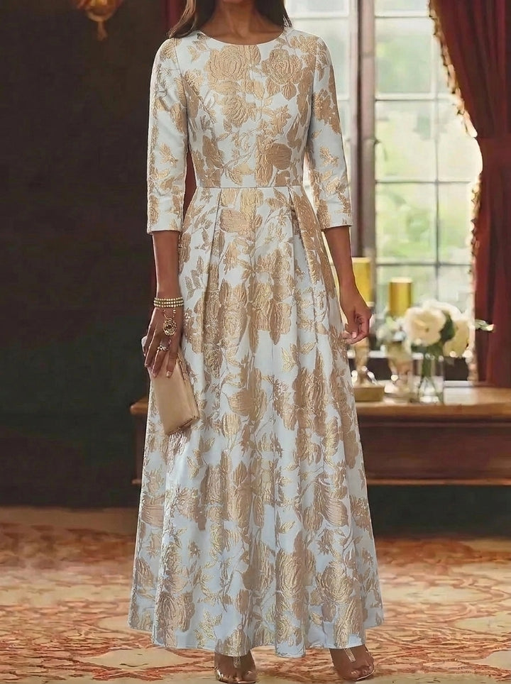 A-Line/Princess Scoop Jacquard Mother of the Bride Dresses Floral Ankle-Length 3/4 Sleeves