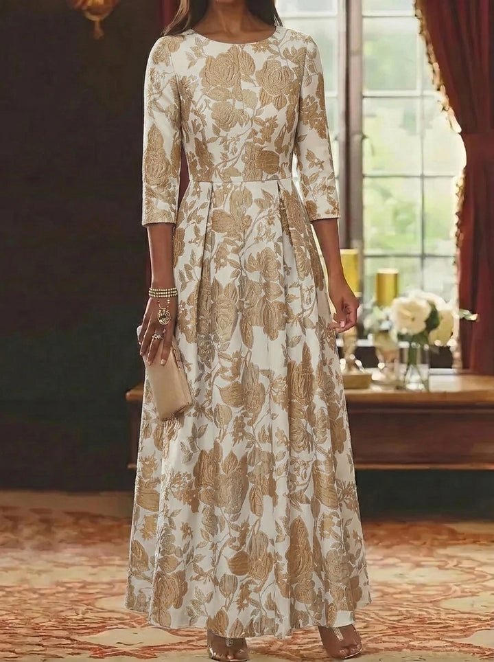 A-Line/Princess Scoop Jacquard Mother of the Bride Dresses Floral Ankle-Length 3/4 Sleeves