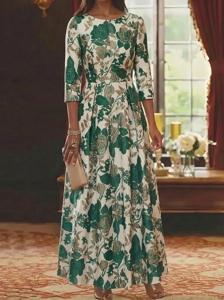 A-Line/Princess Scoop Jacquard Mother of the Bride Dresses Floral Ankle-Length 3/4 Sleeves