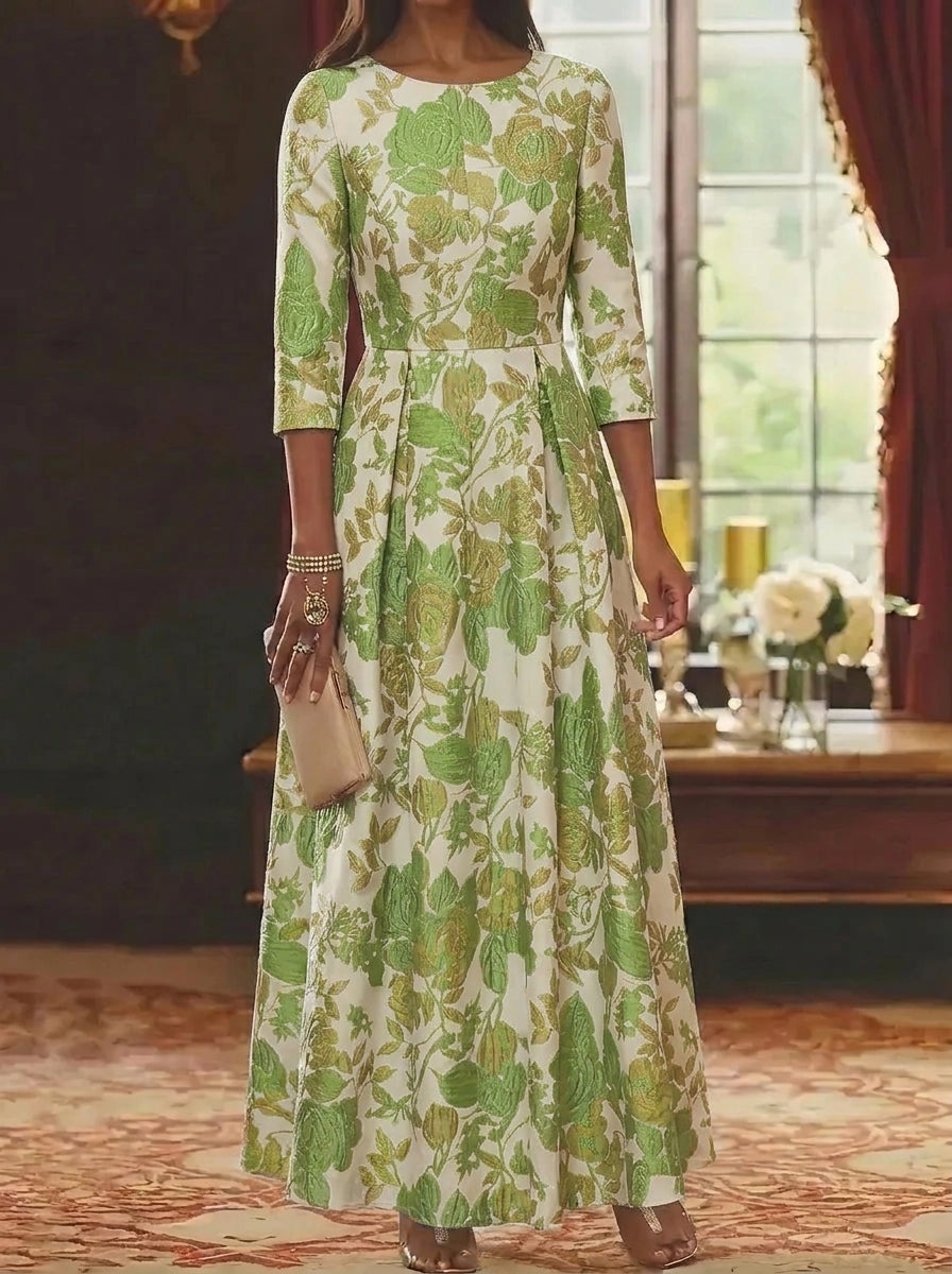A-Line/Princess Scoop Jacquard Mother of the Bride Dresses Floral Ankle-Length 3/4 Sleeves