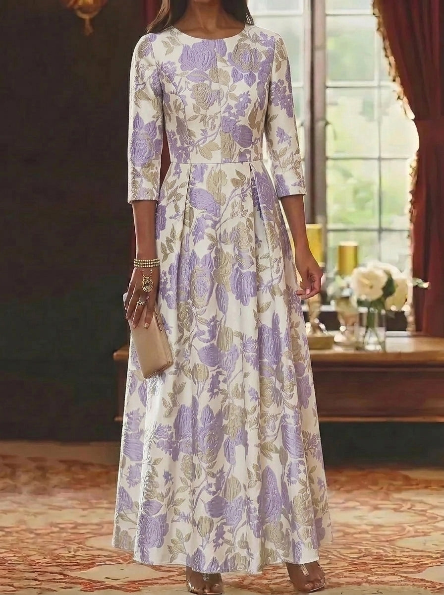 A-Line/Princess Scoop Jacquard Mother of the Bride Dresses Floral Ankle-Length 3/4 Sleeves