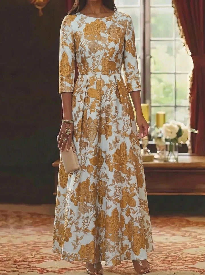 A-Line/Princess Scoop Jacquard Mother of the Bride Dresses Floral Ankle-Length 3/4 Sleeves